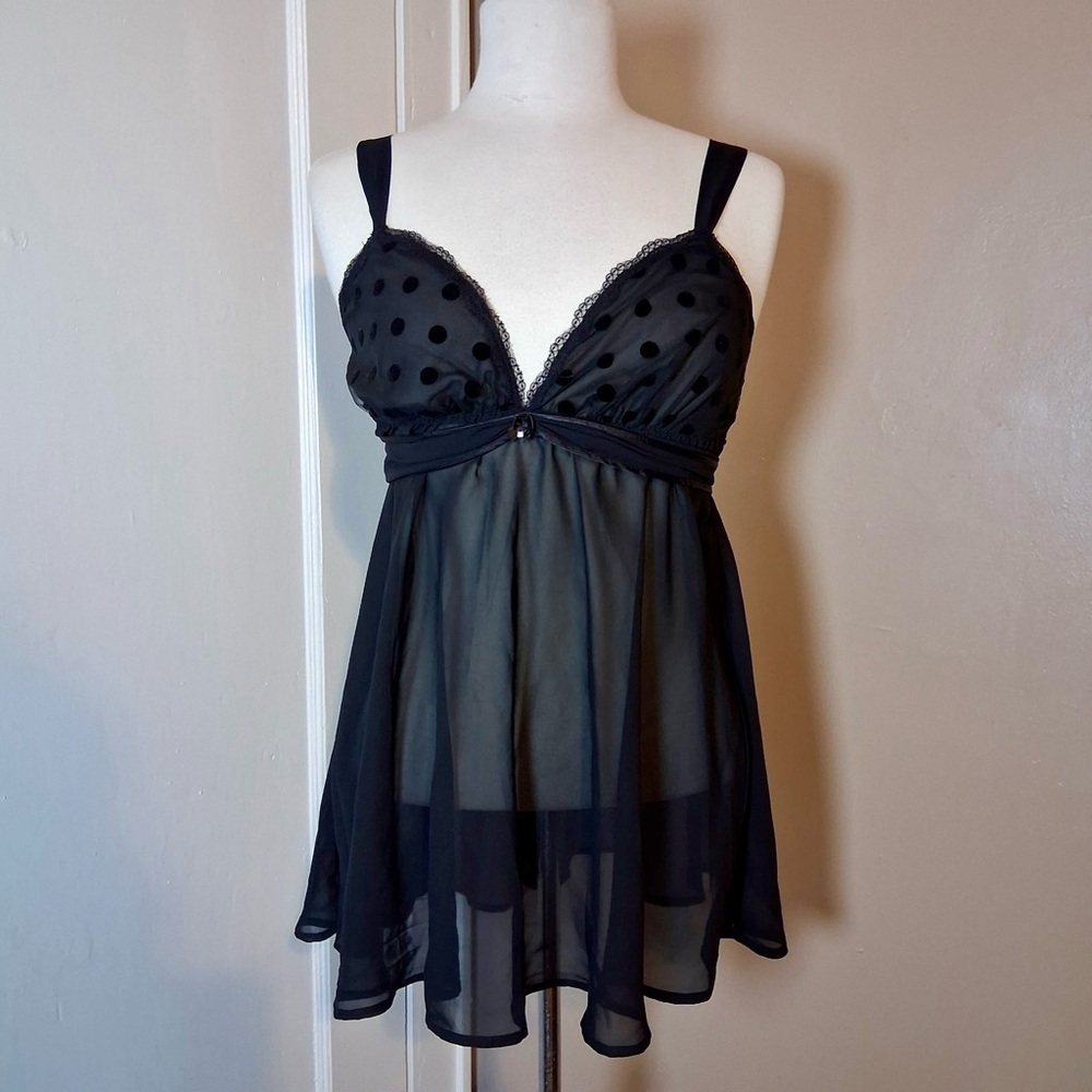 Black Sheer Polka Dot Babydoll Lingerie/Nightdress NWT -Size M -NW22